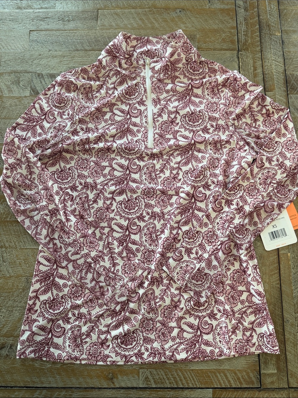 Gottex White and Pink Paisley Quarter-Zip Sweatshirt